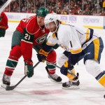 Featured Image: Matt Cullen tangles with former teammate Kyle Brodziak in the Wild's 2-0 win over the Predators on Tuesday, Oct. 22, 2013, in St. Paul, Minn. (Photo: Getty Images/Bruce Kluckhohn)