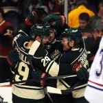 Featured Image: Jason Pominville and Mikael Granlund celebrate assisting on Nino Niederreiter's third-period goal on Friday, Nov. 1, 2013, in St. Paul, Minn. The Wild defeated Montreal 4-3. (MHM Photo / Jordan Doffing)
