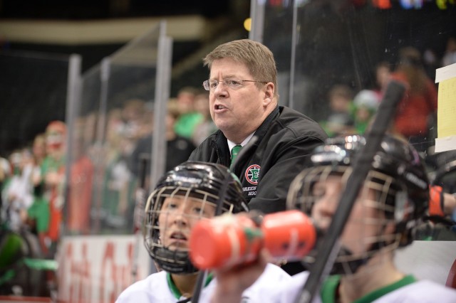 Scanlan, on the bench as his East Grand Forks team tooks on Litchfield/Dassel-Cokato in the class 1A quarterfinal game at the Xcel Energy Center in St. Paul, Wednesday, February 19, 2014. (Pioneer Press: John Autey)