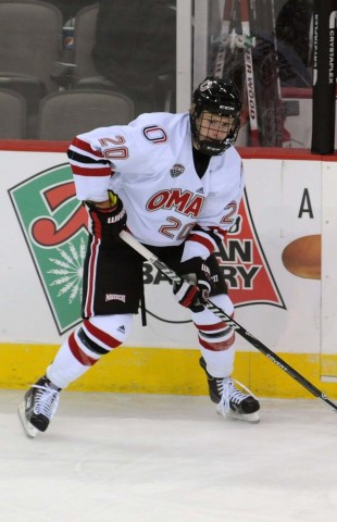 UNO's Jake Guentzel, a sophomore from Woodbury, Minn., leads the Mavericks in scoring with 38 points heading into the Frozen Four. (MHM file photo / Jordan Doffing) 